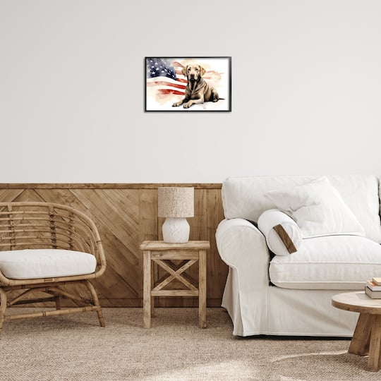 Stupell Industries Patriotic Dog with Flag Framed Giclee Art